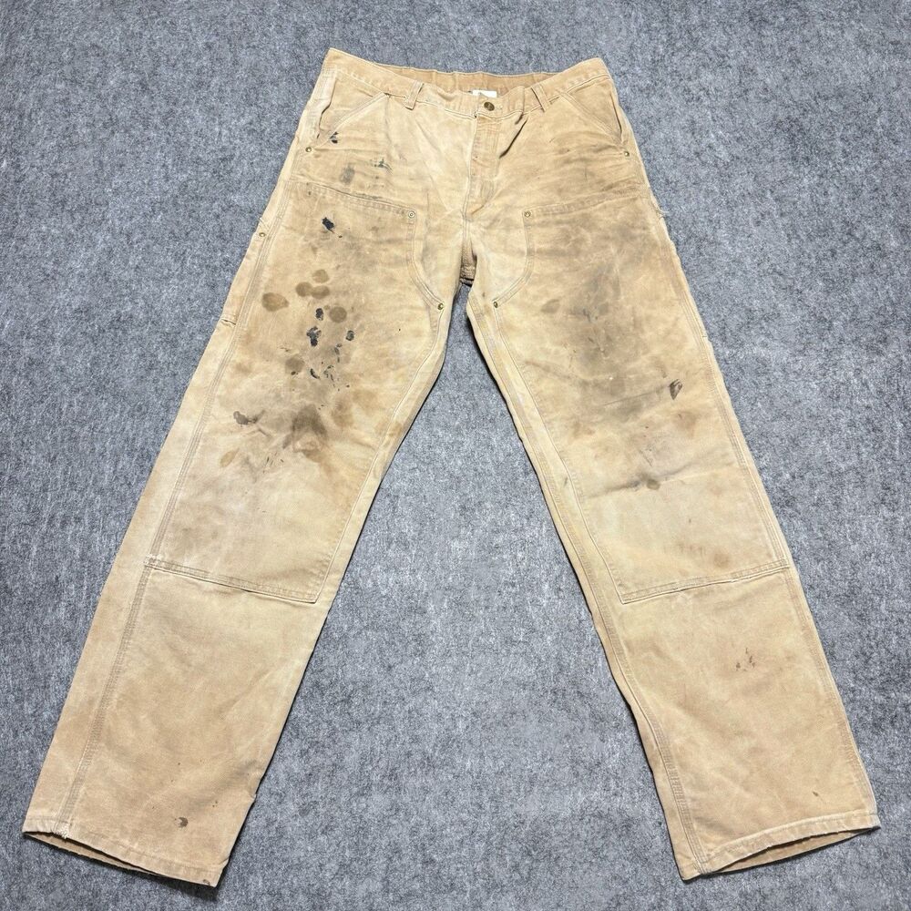 Vtg Carhartt B01 BRN Double Knee Carpenter Pants Mens 35x32 Distressed Thrashed